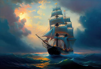 Foto op Plexiglas Large ship sailing the ocean, oil painting art . Generative AI © keks20034
