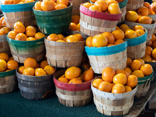 Mandarinen in bunten Körben - Marktstand - Bauernmarkt