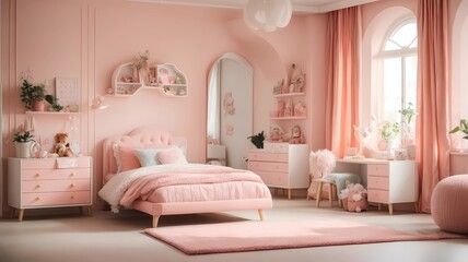 beautiful pink interior bedroom for girl, generative Ai art
