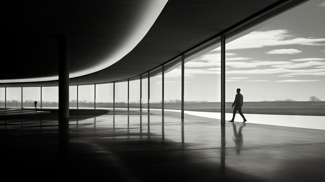 Wide open space leading up to a monothilic building in the distance