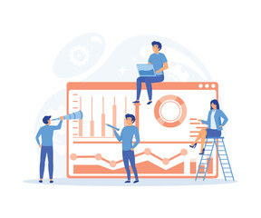 analysis of the evolutionary scale, office workers are studying the infographic,  flat vector modern illustration