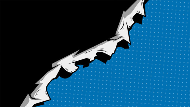 Blue comic background with torn paper effect and dot halftone