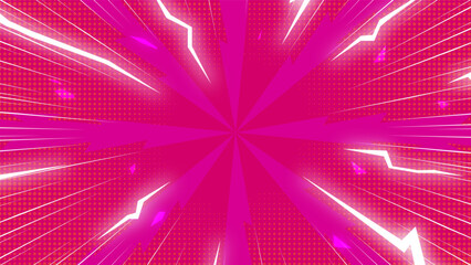 Fototapeta premium Comic pink Background With Power Fx/ Illustration of a powerful comics like page layout background with rays and halftone dots