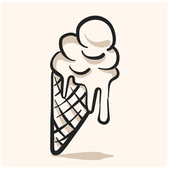 Cute cartoon image of ice cream in doodle line art style