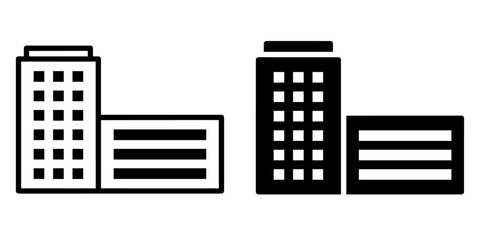 ofvs469 OutlineFilledVectorSign ofvs - company building vector icon . real estate sign . office - production . isolated transparent . black outline and filled version . AI 10 / EPS 10 / PNG . g11812