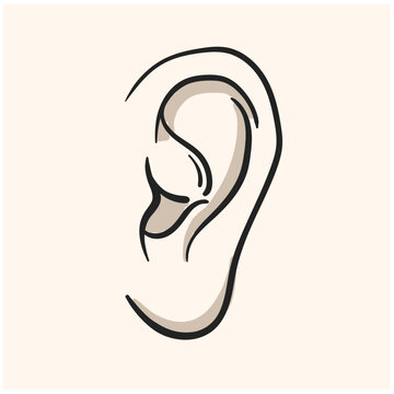 Human ear hand drawn outline doodle icon. Human ear as a concept of listening and hearing vector sketch illustration for print, web, mobile and infographics isolated on white background.