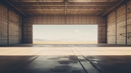 View from an empty airplane hangar - obrazy, fototapety, plakaty