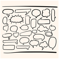 Fototapeta premium set of cute speech bubbles in doodle style with cream colored background