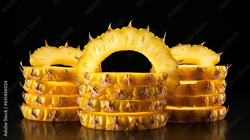 Poster a group of pineapples stacked on top of each other. generative ai