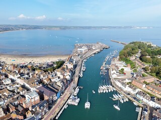 Fototapeta premium Weymouth Harbour and beach Dorset UK drone,aerial