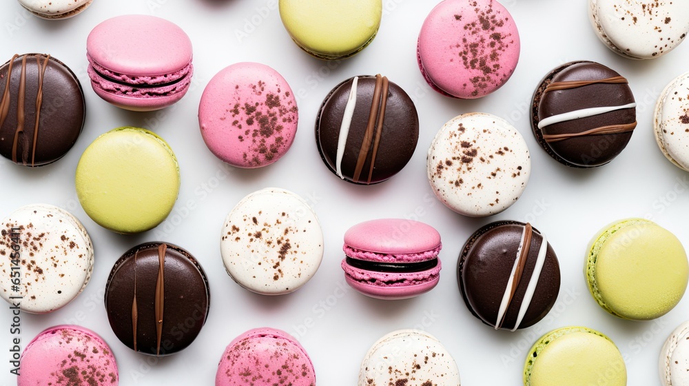 Aufkleber a white table topped with lots of different colored macaroons. generative ai