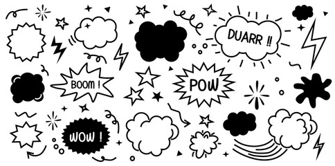 Comic Boom hand drawn element vector. Doodle Cartoon Splash Bubble illustration 