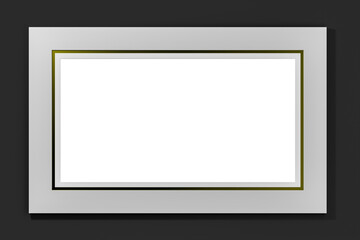 Poster frame with blank white space. mockup black frame horizontal position. Blank picture frame mockup on dark wall