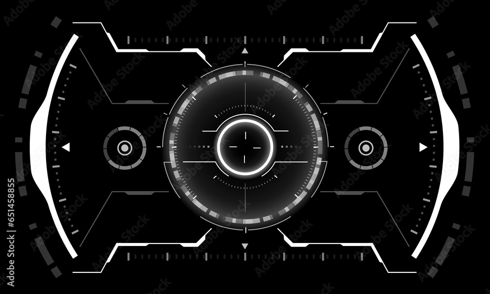 Poster hud sci-fi interface screen view white geometric on black design virtual reality futuristic technolo