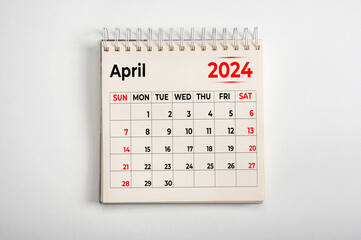 April 2024. One page of annual business monthly calendar on white background. reminder, business...