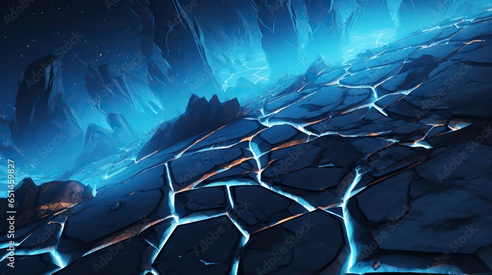 Aufkleber a computer generated image of a rocky landscape with ice formations. generative ai