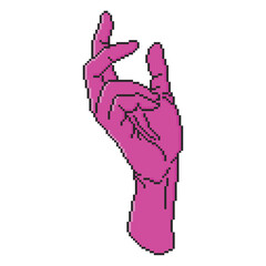 Pixel art hand y2k game aesthetics. Vector 8 bit retro style illustration for card, social media, banner, stickers. Isolated on a transparent background.