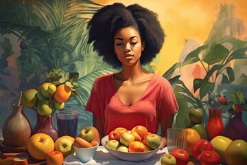 woman model with fresh fruits