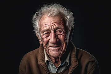An elderly gentleman is smiling contentedly in a portrait.