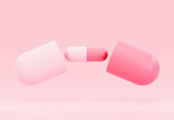 Pastel color Medicine Pills. Small and Cute Pink Tablet Pills. 3D Rendering. Pharmacy concept. Drugs awareness.