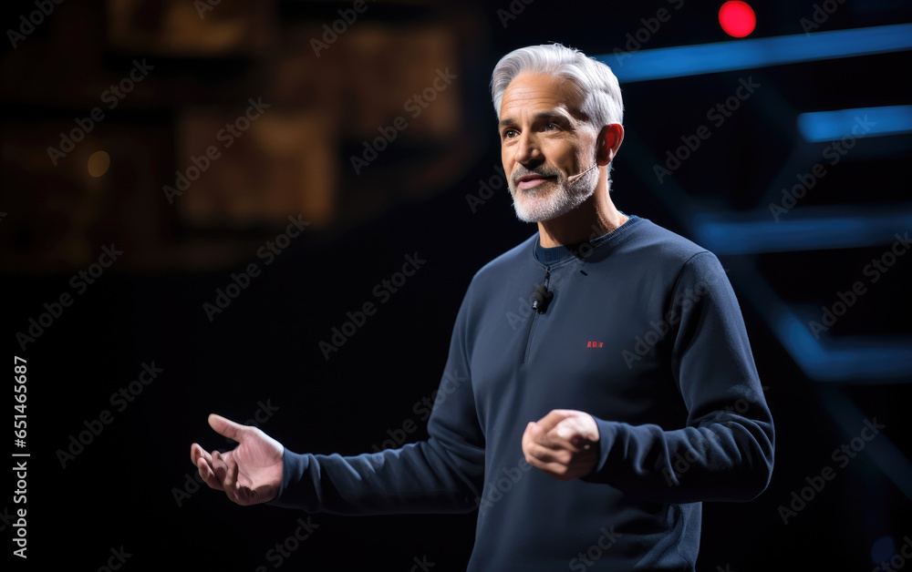 Wall mural a male 50 year old professor presenting on a stage. generative ai