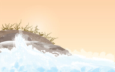 illustration of an background with flowers and ocean wave
