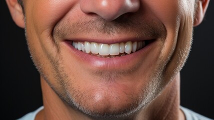 Fototapeta premium a close-up of a guy model with a large smile, white teeth, and a white background. Illustrative.