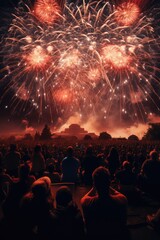 Fototapeta na wymiar Crowd of people watching fireworks, AI generated Image