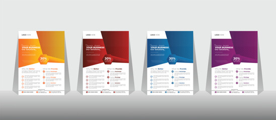 Corporate Business Flyer Template Design Set With Four Color, Marketing, Business Proposal, Promotion, Advertise, Publication, Cover Page, New Digital Marketing Flyer.
