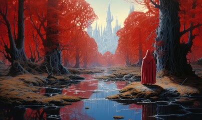Behold the mystical allure of a wizard in red robes in a fantasy illustration.