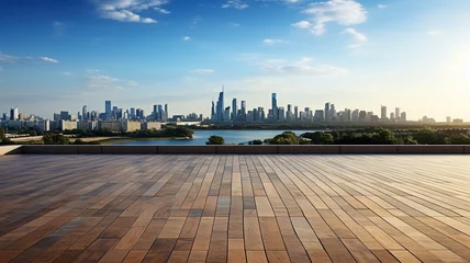 Poster Panoramic picture of the city from the building's roof, showing just the empty floors.. © Sawitree88