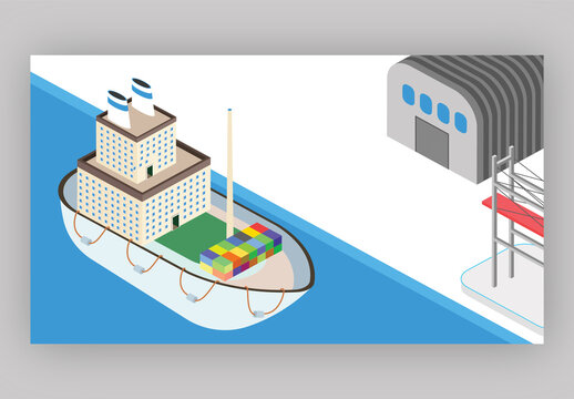 Maritime Shipping Concept Based Web Banner Or Landing Page With Cargo Boxes Out Of Warehouse At Seaway Transportation.