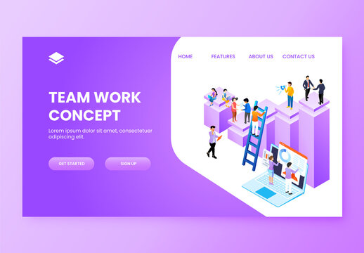 Landing Page Design With Business People Maintains Financial Info-graphic Data For Teamwork Or Company Growth.