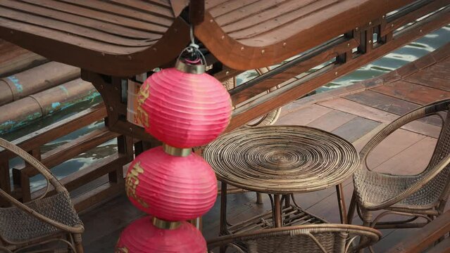 Chinese Red lanterns on a boat