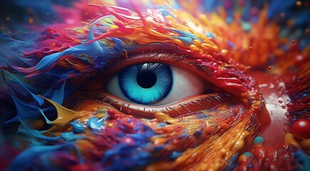 abstract colored eye on abstract colorful background, graphick designed eye on colored background, eye wallpaper