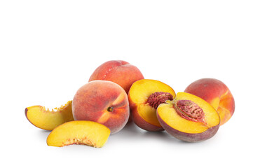 Ripe peaches isolated on white background