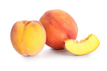 Fototapeta na wymiar Ripe peaches isolated on white background