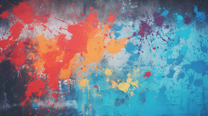 Obraz na płótnie Canvas Colorful paint splashes on metal surfaces. Abstract grunge background. 