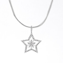 Silver chain with a pendant in the form of a five-pointed star on a white background.