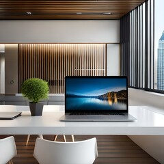 modern living room. Laptop on table 