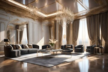 3D render of a luxurious  room that embodies opulence and sophistication, showcasing exquisite interior design, lavish furnishings, and breathtaking views.