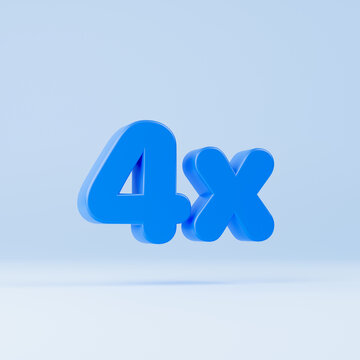 3D 4x blue symbol isolated solid background. 4x off on sale. Illustration for advertising. 3D rendering.