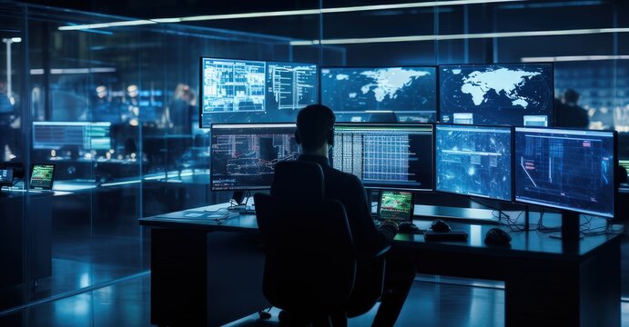 cyber analysts in a modern lab, decoding malicious scripts and developing robust security