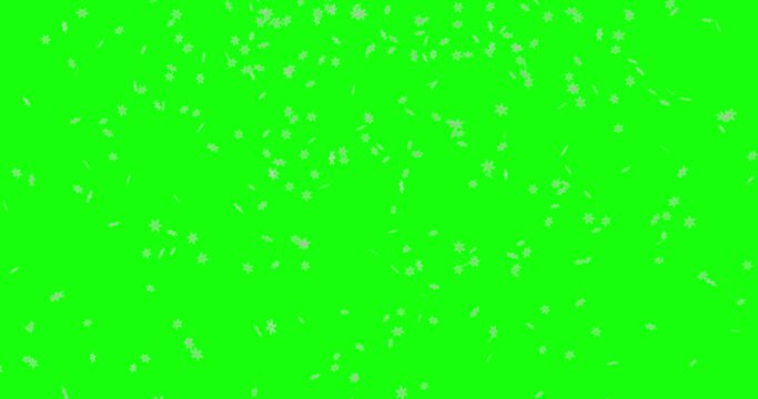 Isolated falling snowflakes in winter on green screen animation background chroma key - copos de nieve en invierno animación en fondo croma
