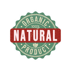 100 Percent Natural And Organic Product Badge, Label, Rubber Stamp, Emblem, Template, Organic Ingredient Badge, Logo, Suitable For Product Packaging Design Elements With Leaf Vector Illustration