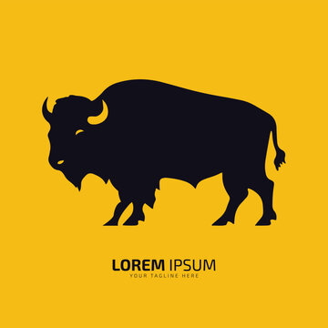 bull logo icon silhouette bison, ox logo symbol style bull vector illustration buffalo logo vector silhouette isolated black bull on yellow background.