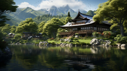 Mountain Meditation Retreat: Tranquil Lakes and Peaceful Monks