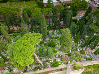 Vista aerea del cimitero Acattolico di Roma, vicino alla Piramide Cestia. Detto anche il cimitero degli inglesi.