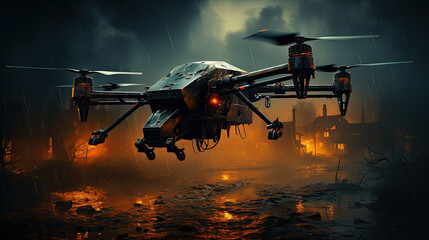 war drone in an modern conflict created with Generative AI technology