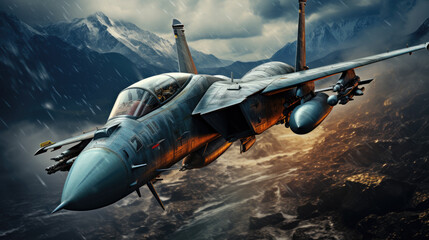 Naklejka premium fighter jet in flight created with Generative AI technology